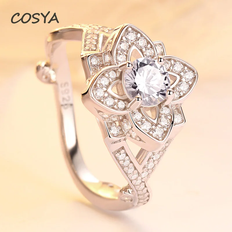 

COSYA женские 100% 925 серьги-подвески с цветочным украшением из чистого серебра сверкающими высокоуглеродистой Diamond классический юбилей кольца ...