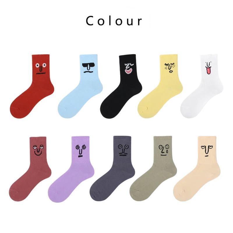 

2022 носки с забавным лицом, милые кавайные хлопковые носки в стиле Харадзюку, повседневные носки для женщин, милые красочные уличные носки, женские подарки