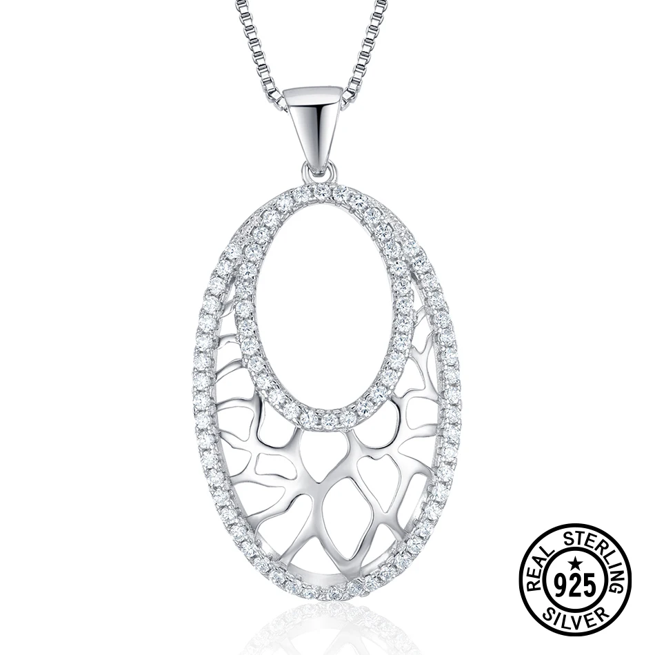 925 пробы Серебряное колье с болтающимися частями двойной овал прозрачный Циркон