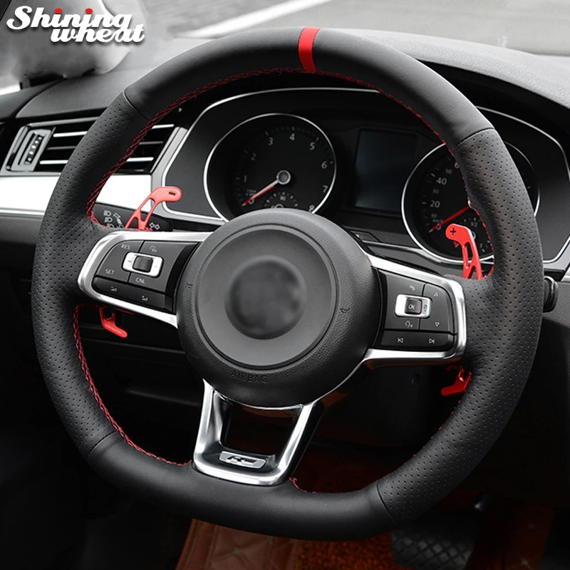 

Shining wheat Hand Sew Car Steering Wheel Cover for Volkswagen VW Golf 7 GTI Scirocco Polo GTI Up! GTI Tiguan (R-Line)