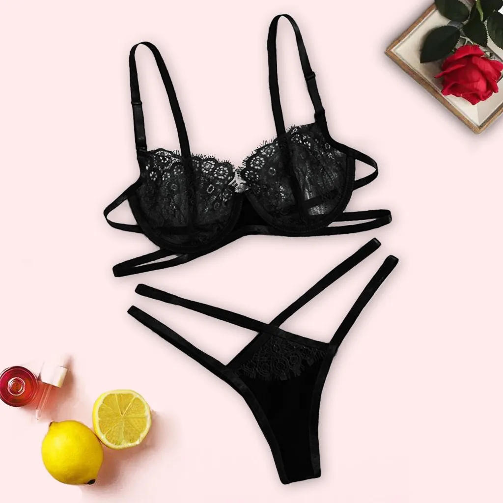 Комплект женского кружевного нижнего белья с чашками пуш ап|Комплекты белья| |