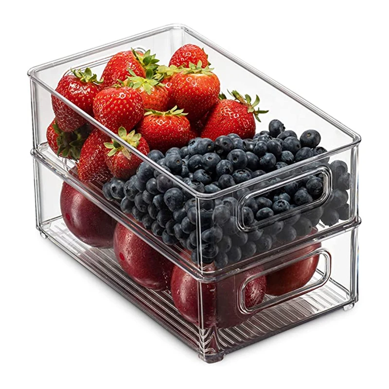 

Hot Refrigerator Organizer Bins Stackable Fridge Organizers with Cutout Holder Clear Plastic Pantry Food Storage Rack