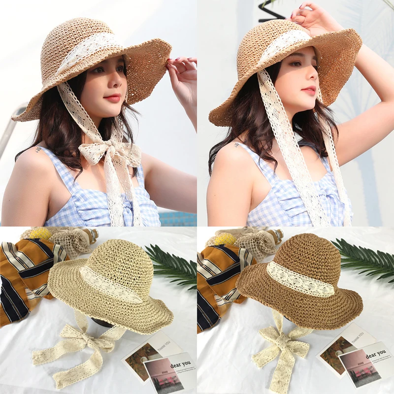 

Шляпа женская Соломенная складывающаяся, крутая летняя, с солнцезащитным козырьком, для отдыха и пляжа, для походов на море