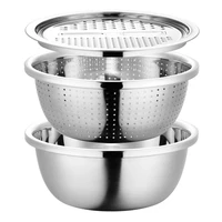 3pcs stainless steel pot vegetable cutter slicer drain basket sieve colanders kitchen tool grater strainer rice washing filter