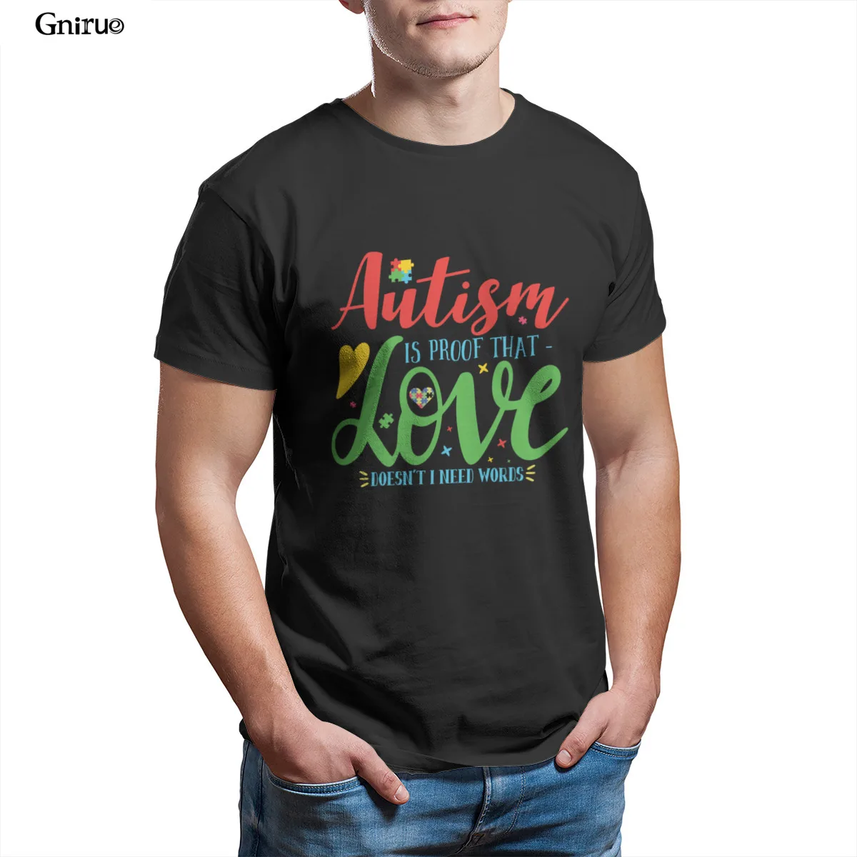 

Wholesale Autism is proof that love doesn t i need words Unisex Poly Cotton T-Shirt Fashion Anime Kawaii Tops Japanese 86015