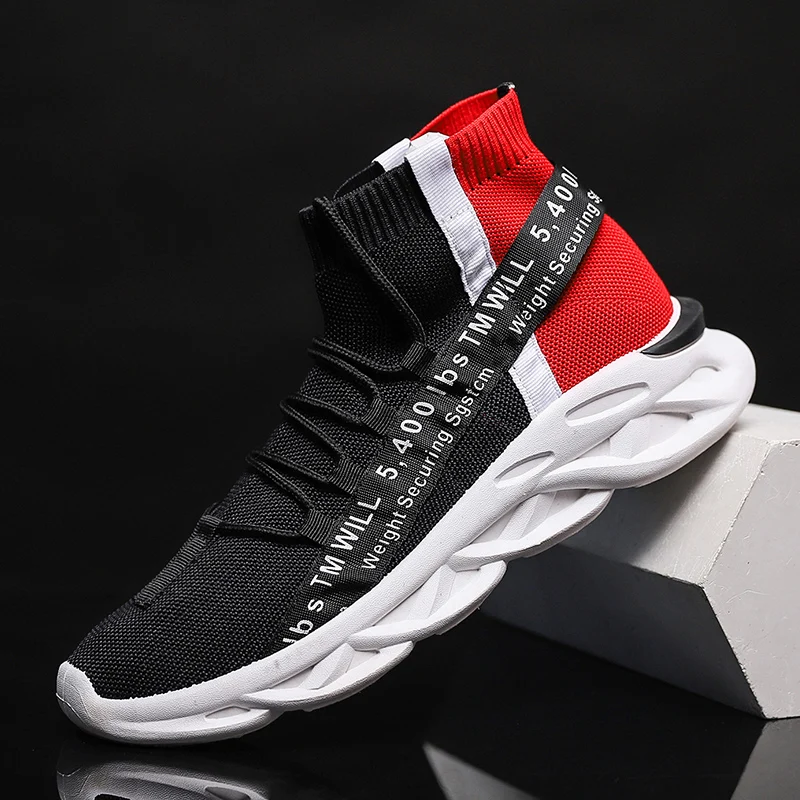 TASHEN fashion men's knitted high-top sneakers breathable socks boots short chunky shoes high to help running lightweight | Спорт и