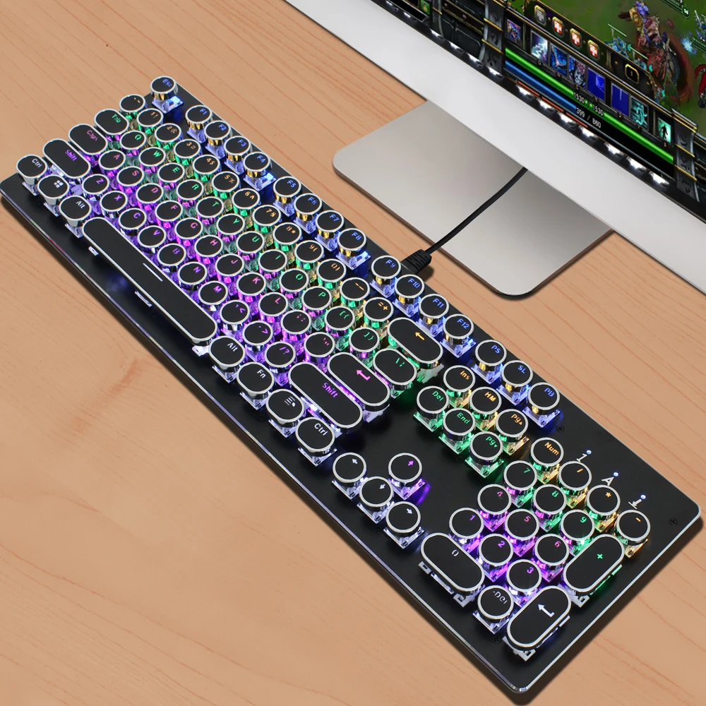 Механическая клавиатура с RGB подсветкой синяя металлическая панель