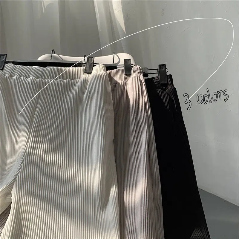 

Pleated Straight Pants Fashion Elastic Waist Casual Men Streetwear Loose Ice Silk Trousers Sweatpants Harajuku Wide Leg Pants