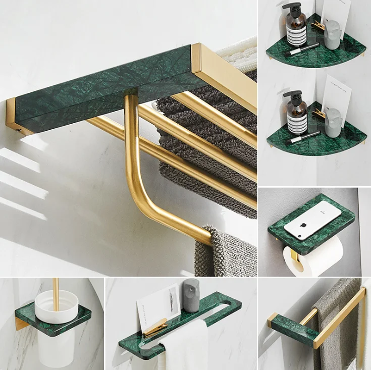 Ванная комната роскошная с полкой для полотенец из мрамора, мыльницей, держателем для бумаги, полочкой для ванны, комплектом крепежа и вешалкой для одежды оптом.