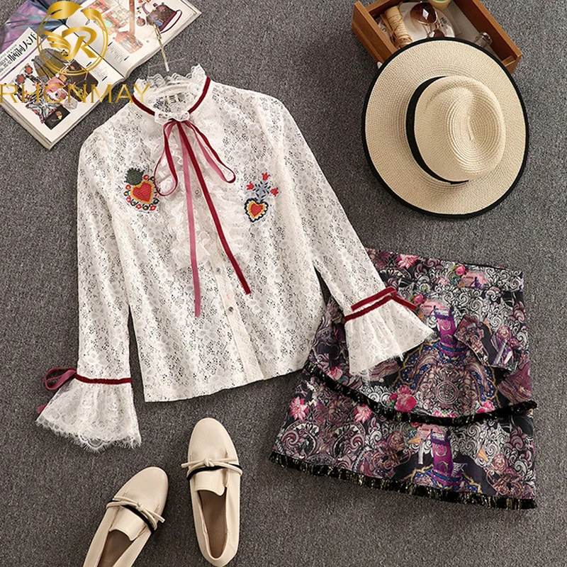 Женский офисный костюм с юбкой подиумный комплект из 2 предметов кружевной топ