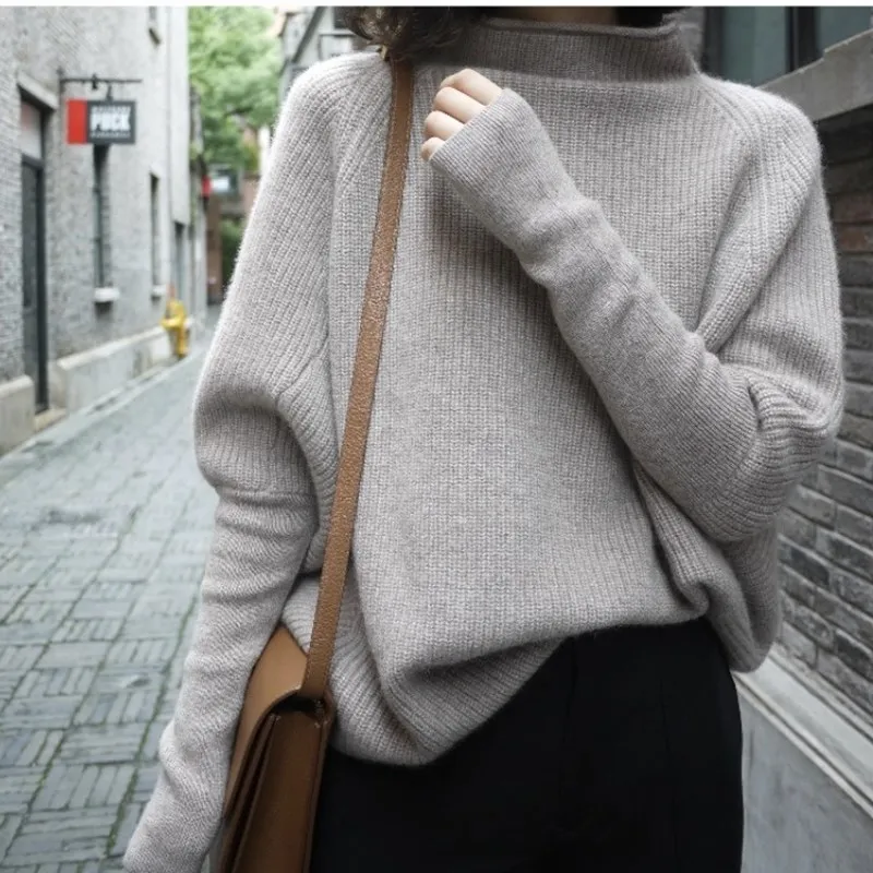 

2020 осенью и зимой с высоким воротом кашемировый свитер для женщин с рукавом «летучая мышь» свитер толстый пуловер свободного размера плюс ш...