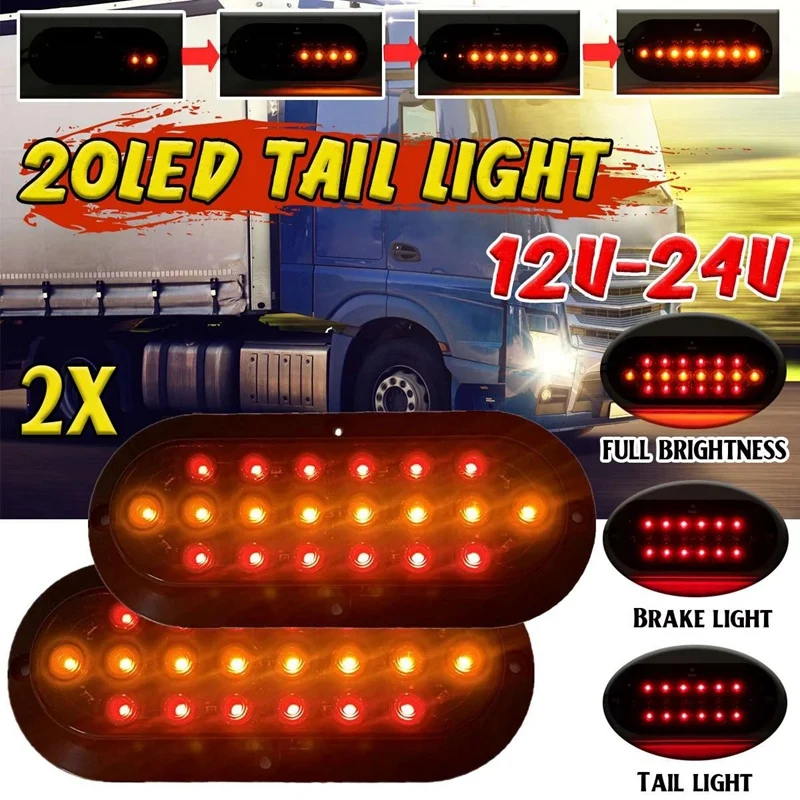 

2X LED Trailer Truck Tail Light 12-24V Brake Stop Reverse Light Taillights Turn Signal Lamp for Lorry Van Caravan Camper