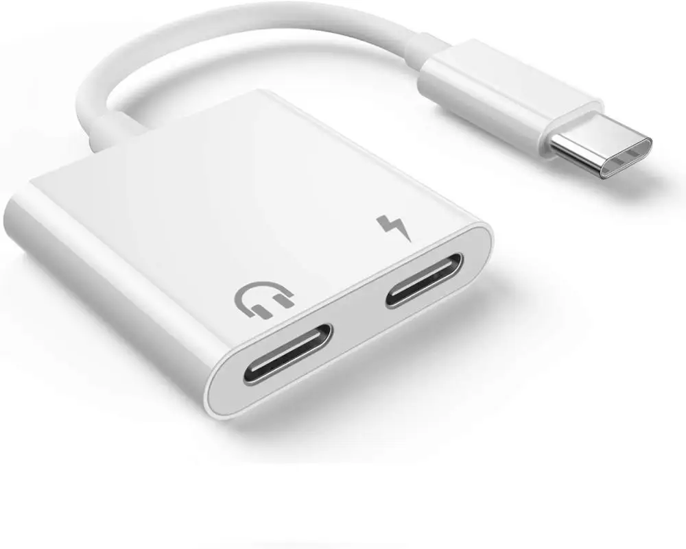 Olhveitra 2 в 1 двойной тип C разъем аудио наушники адаптер для samsung Xiaomi huawei Oneplus ключ разветвитель зарядки наушников - Цвет: Белый