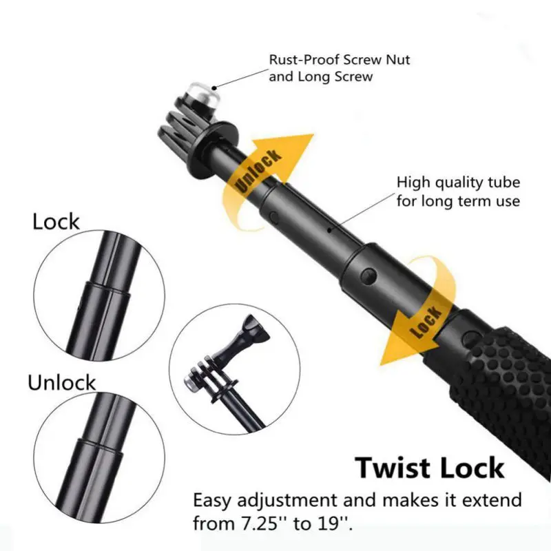 Tripod Pole Extendable Waterproof Selfie Stick 19 Inch Handheld Monopod Dive For GoPro Hero 4 3+ 3 2 SJ4000 for Xiao Yi | Электроника