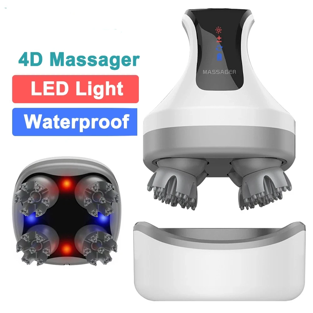 

Электрический массажер для головы 4D, беспроводной Массажер кожи головы IPX7, водонепроницаемый, способствует росту волос, глубокое разминани...