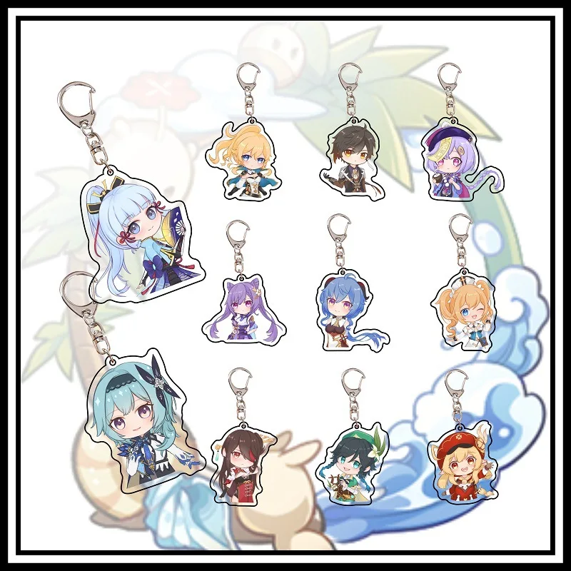 

Anime Genshin Impact Keyrings Acrylic Figure Kamisato Ayaka Zhongli Venti Keychain Kawaii Bag Key Chains Fans Collection Props