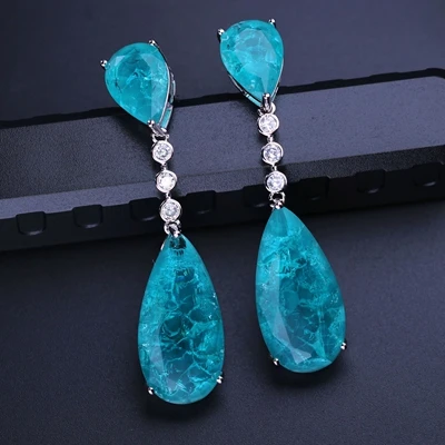 blue-white plated Newranos, длинные висячие серьги, зеленый сплав, камень с кубическим цирконием, висячие серьги, вечерние ювелирные изделия, женские модные ювелирные изделия EFX001862 - Окраска металла: blue-white plated
