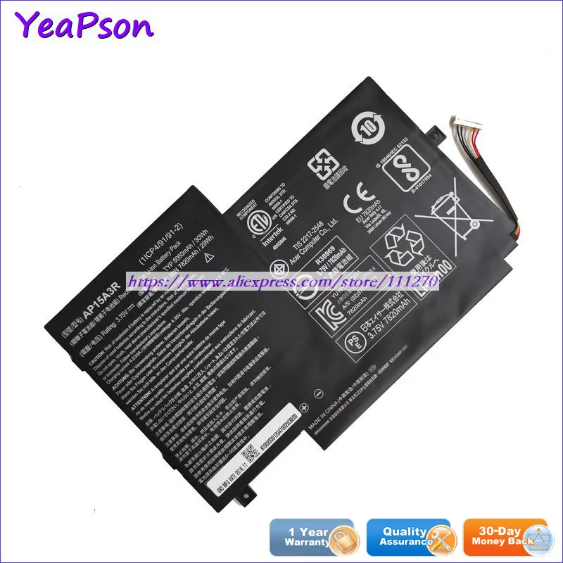 Yeapson 3 75 V 8060mAh подлинный AP15A3R AP15A8R Аккумулятор для ноутбука Acer Aspire Switch 10 SW3 013