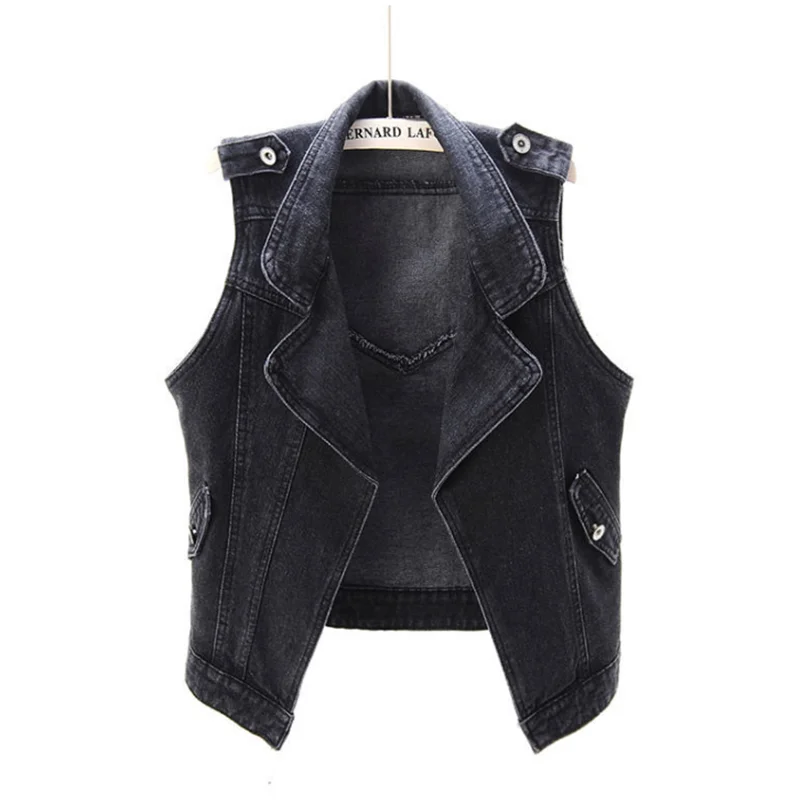 

Черный джинсовый жилет, женский короткий жилет, Джинсы Whitney Wang, свободная винтажная женская укороченная джинсовая куртка без рукавов, женск...