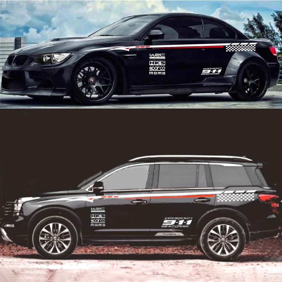 

2pcs Car Both sides Body Sticker Red and White BK Material Vinyl Waterproof Styling