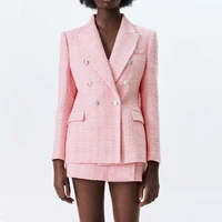 2021 spring fall slim chic v neck fashionable simple youth suits pink lady 2 piece shorts suit ol style formal pockets female