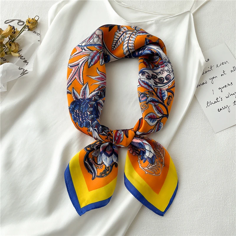 

Autumn Silk Scarf Hair Band Women Floral Print Headscarf 70*70cm Square Neckerchief Foulard Shawl Wraps Bandana Hijab