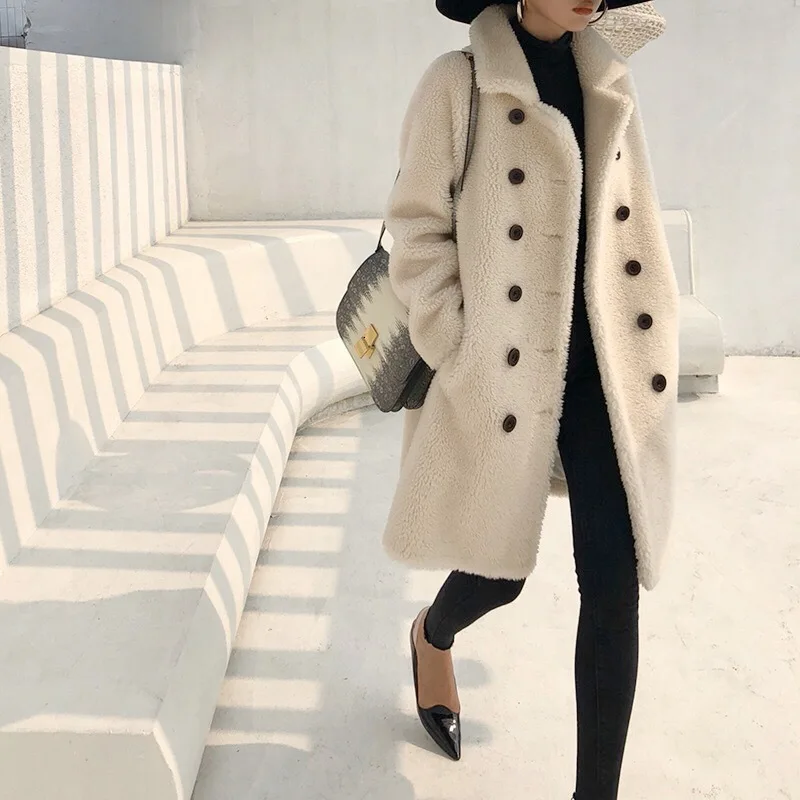 Женская шуба из натурального меха овчины женская ягненка в Корейском стиле