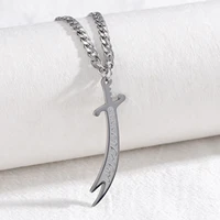 customized muslim islam knife men choker necklace jewelry stainless steel arabic pendant necklaces for women nameplate gift