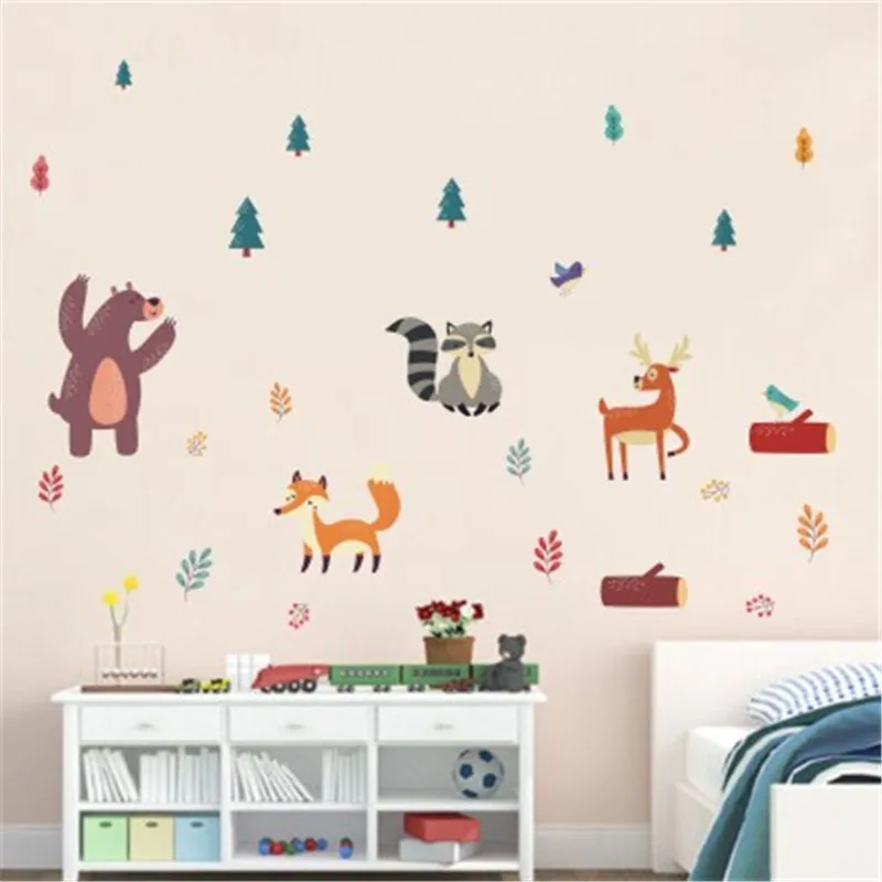 Фото Наклейки на стену с изображением лесных животных для детской комнаты домашний