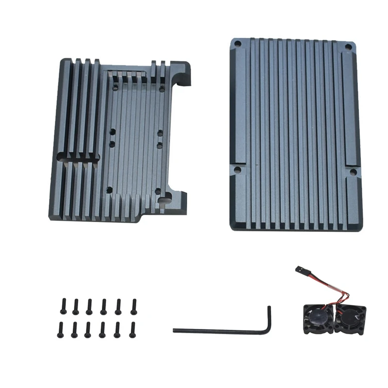 Для Raspberry Pi 4 4B Алюминий чехол Корпус кожух CNC охлаждения P/N: двойной вентилятор для