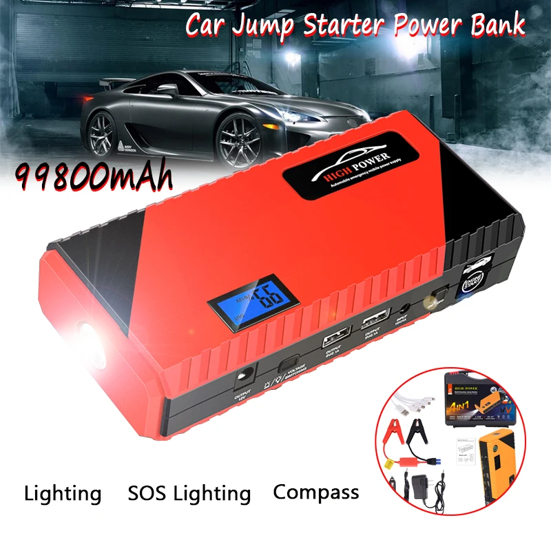 Автомобильное пусковое устройство внешний аккумулятор 99800 мАч 12 В а светодиодное