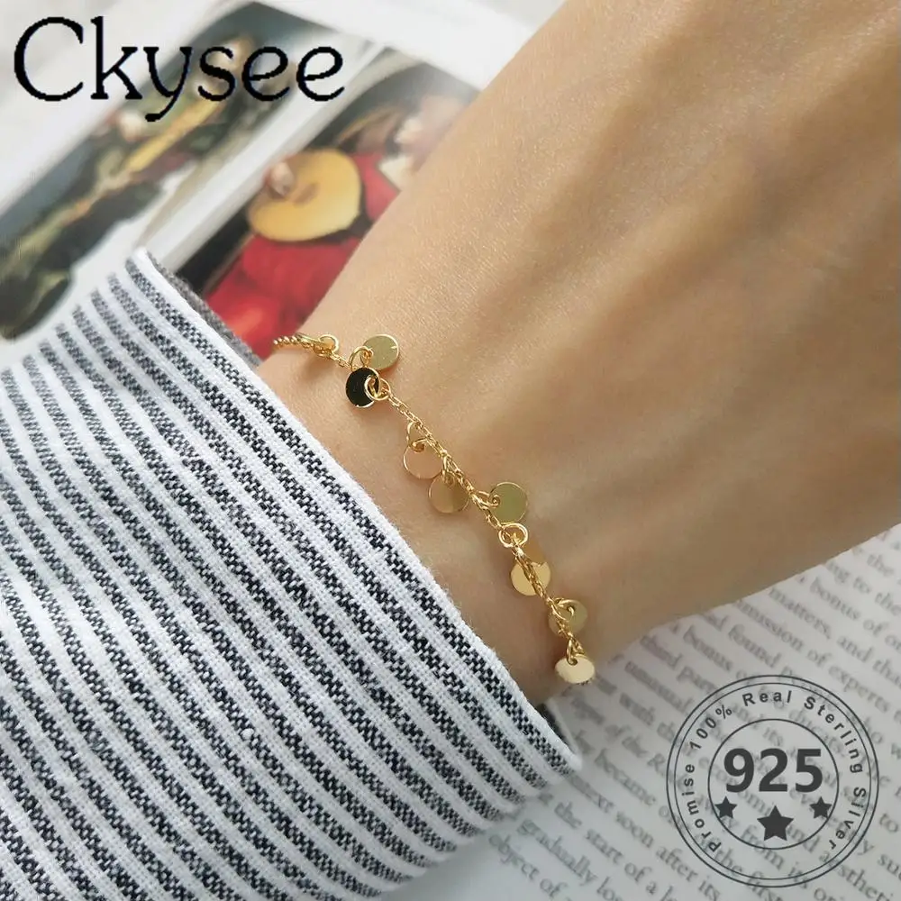 

Ckysee Daily 925 Sterling Silver Gold Wafer Bracelet Jewelry Sipmle Design For Woman Birthday Gifts Fine Jewelry All-Match