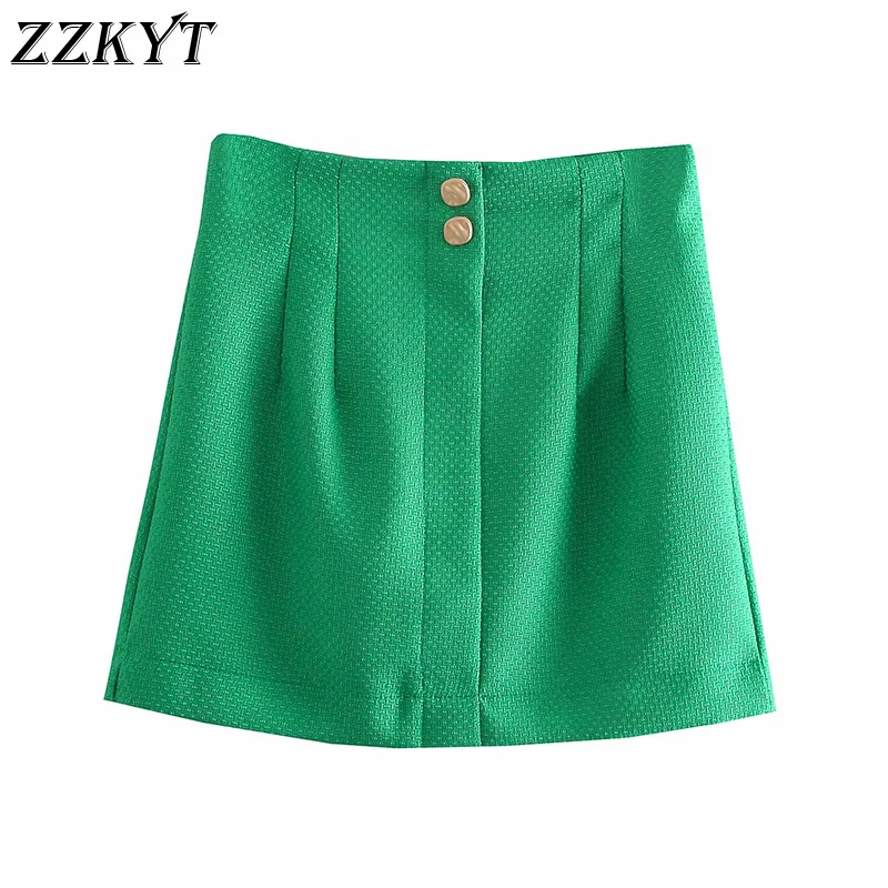 

ZZKYT 2021 Women Summer Fashion Solid Mini Skirt Vintage High Waist Button Streetwear Ladies Short Skirts Casual Vestidos Mujer