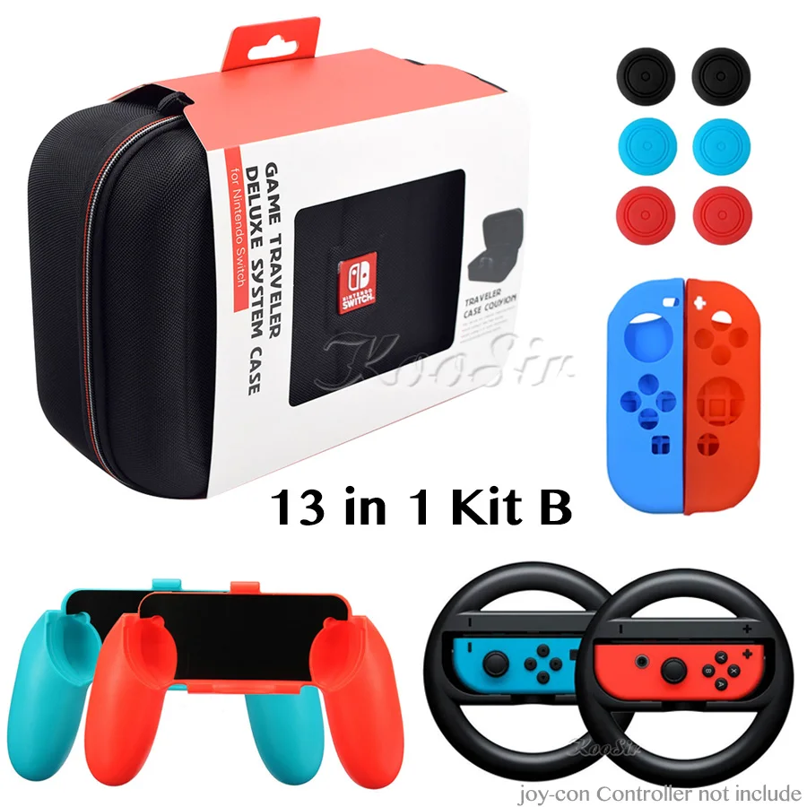 13 in 1 kit B Чехол для хранения с консольной сумкой для переноски, Жесткий Чехол Joycon с ручками, силиконовый чехол - Цвет: 13 in 1 kit B