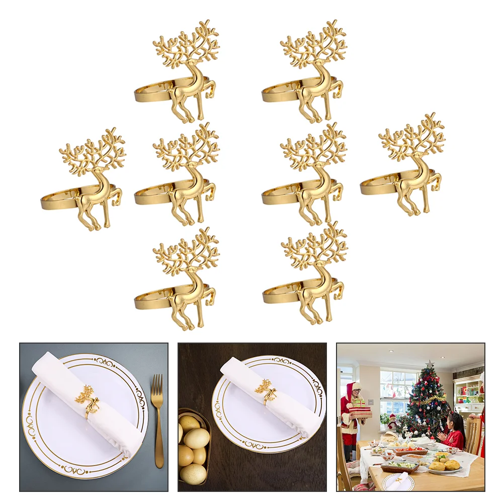 

8pcs Adorable Elk Napkin Holder Christmas Decorative Napkin Ring for Party Use