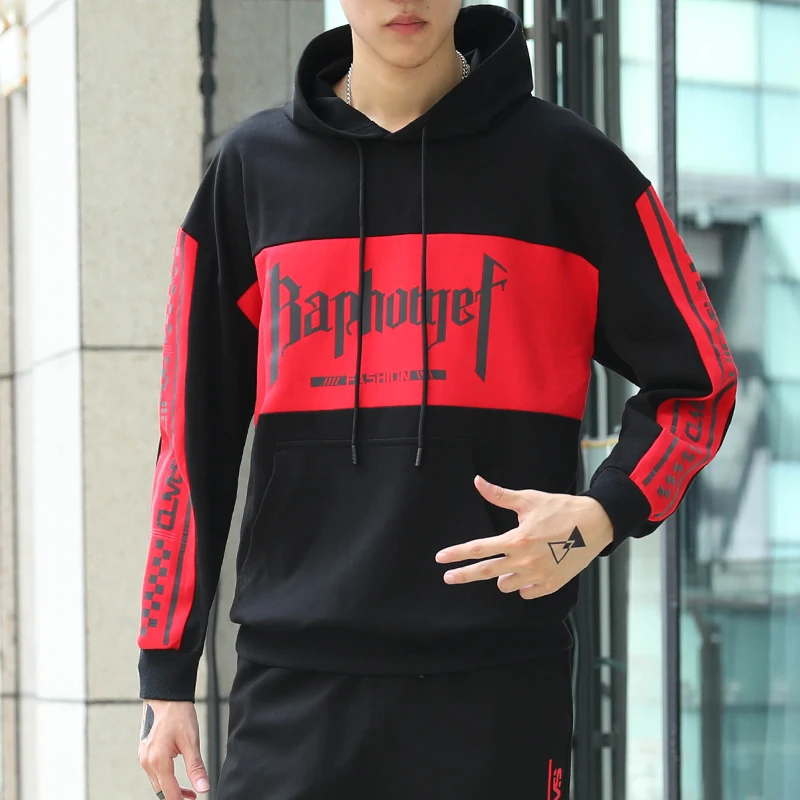 

Men's pullover with cap loose casual printed student hoodie
