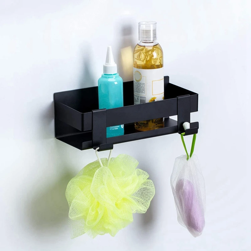 

Bathroom Shower Shelf Self Adhesive Shower Shelf Without Drilling Shower Basket with Hooks Black 22CM