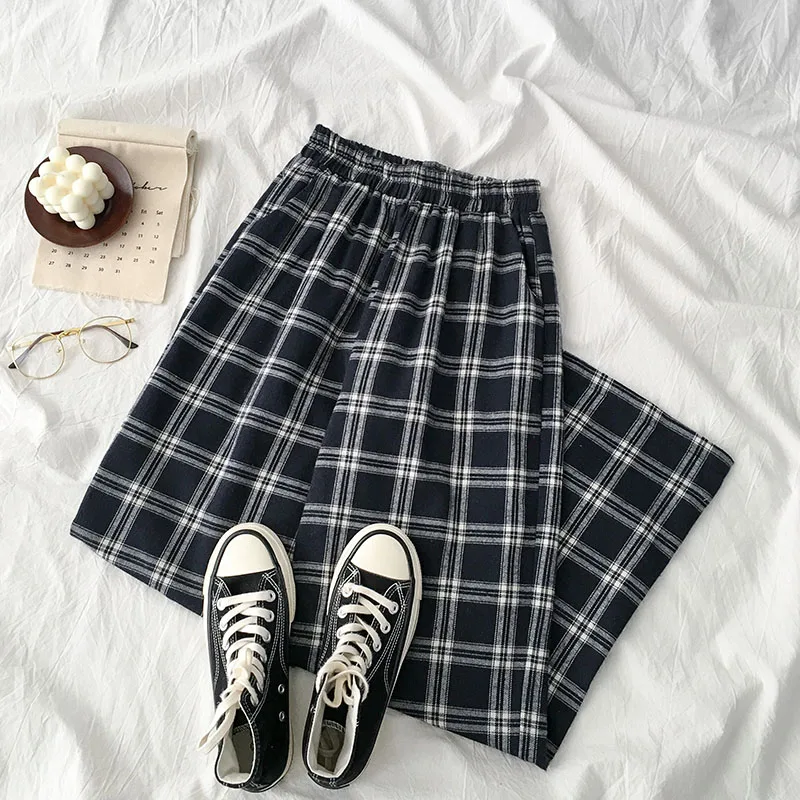 

Брюки в гонконгском ретро-стиле с широкими штанинами модная новинка весна-осень 2021 Женская одежда в Корейском стиле свободные универсальны...