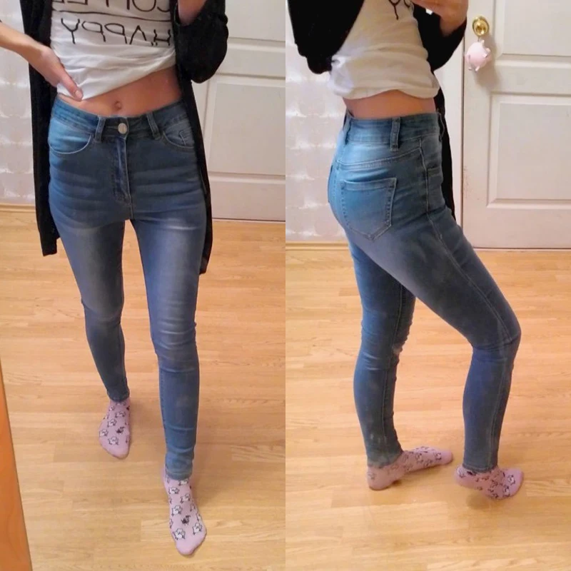 Джинсы с высокой талией женские эластичные большого размера растягивающиеся