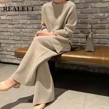 Pantalones Realeft-chándal de punto con cuello redondo para mujer...