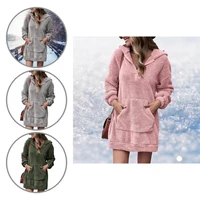 trendy winter dress plush leisure oversized pure color lady dress lady dress fluffy dress