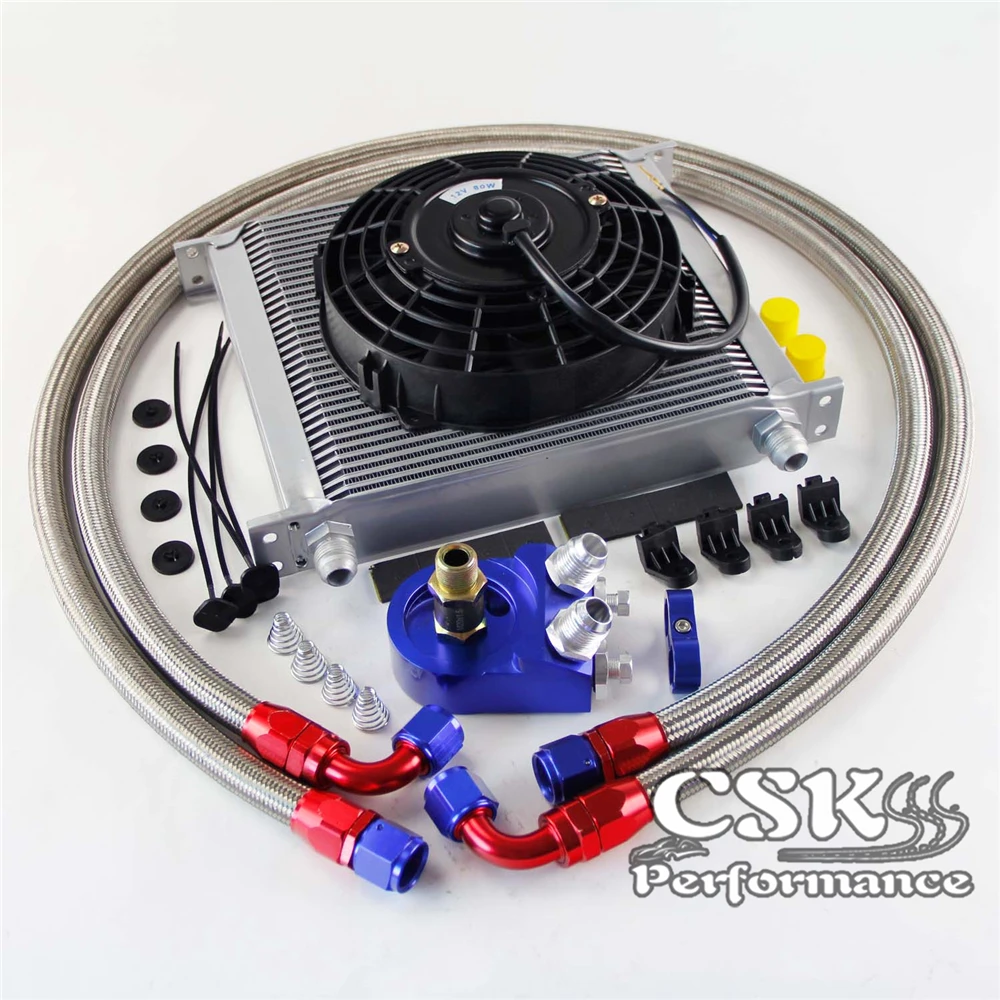 

AN10 Universal 34 Row Engine Oil Cooler + Filter Adapter +7" Electric Fan Kit SL