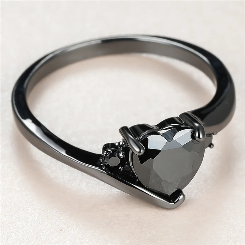 Простое женское кольцо черного цвета с кристаллическим камнем, обернутое в золото 14К, свадебные кольца для женщин, винтажное сердце любви зирконового помолвочного кольца.
