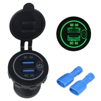 waterproof 12v 24v dual qc3 0 usb car charger adapter with onoff touch switch led light for mobile phone gps truck suv boat bus