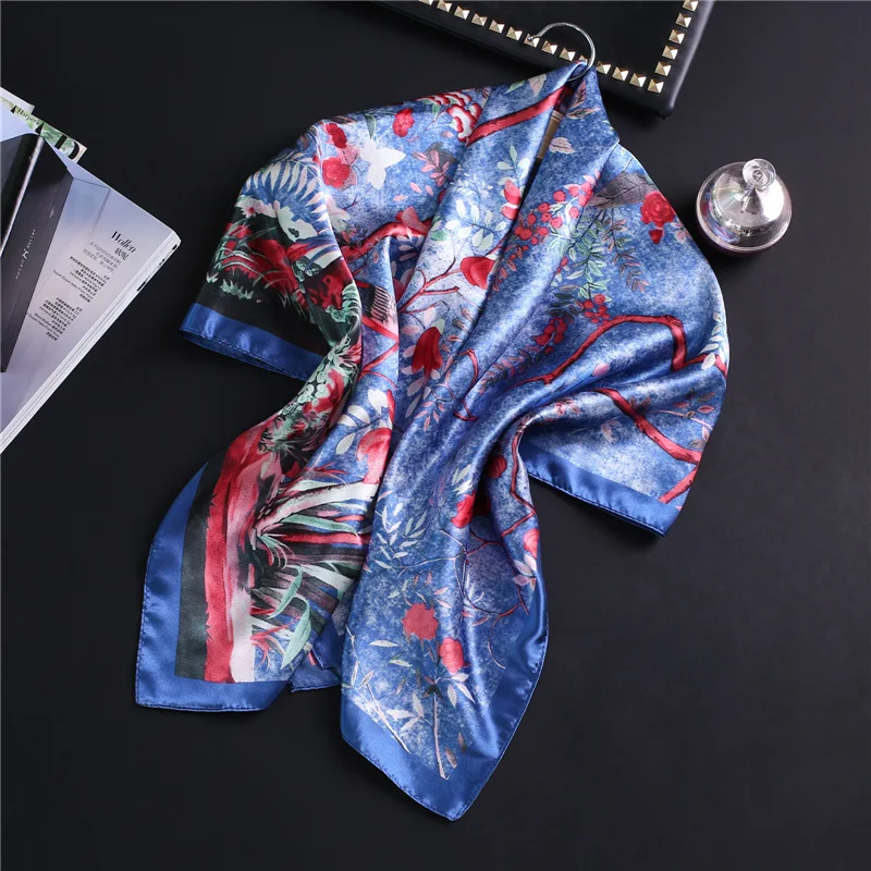 90*90 см квадратный шелковый шарф для женщин с цветочным принтом хиджаб шали и