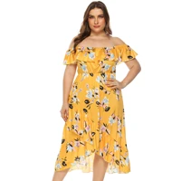 floral printing off the shoulder plus size dresses women dresses summer 2021 fashion vacation leisure sexy irregular skirts