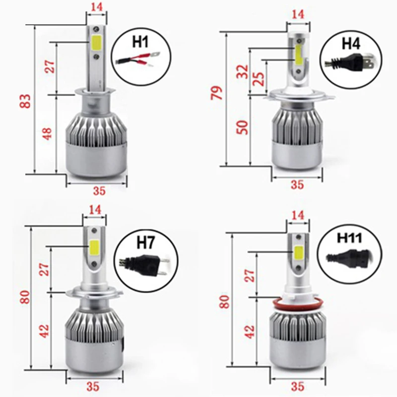 H 1 4 7 11 LED Cars Headlights Bulb 36W Waterproof 6000K COB Autos Lamp 3800LM 12-24V Personality modeling Light