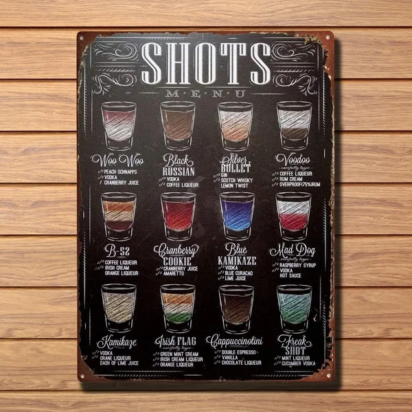 

Выстрелы меню Ретро винтажный бар металлический жестяной знак плакат настенное искусство Паб Бар Декор