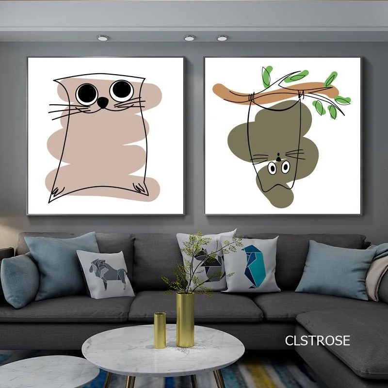 

Nordic Modern Style Lovely Cartoon Creative Funny Cat Posters Art Canvas Pictures For Living Room Decor Painting Unframed