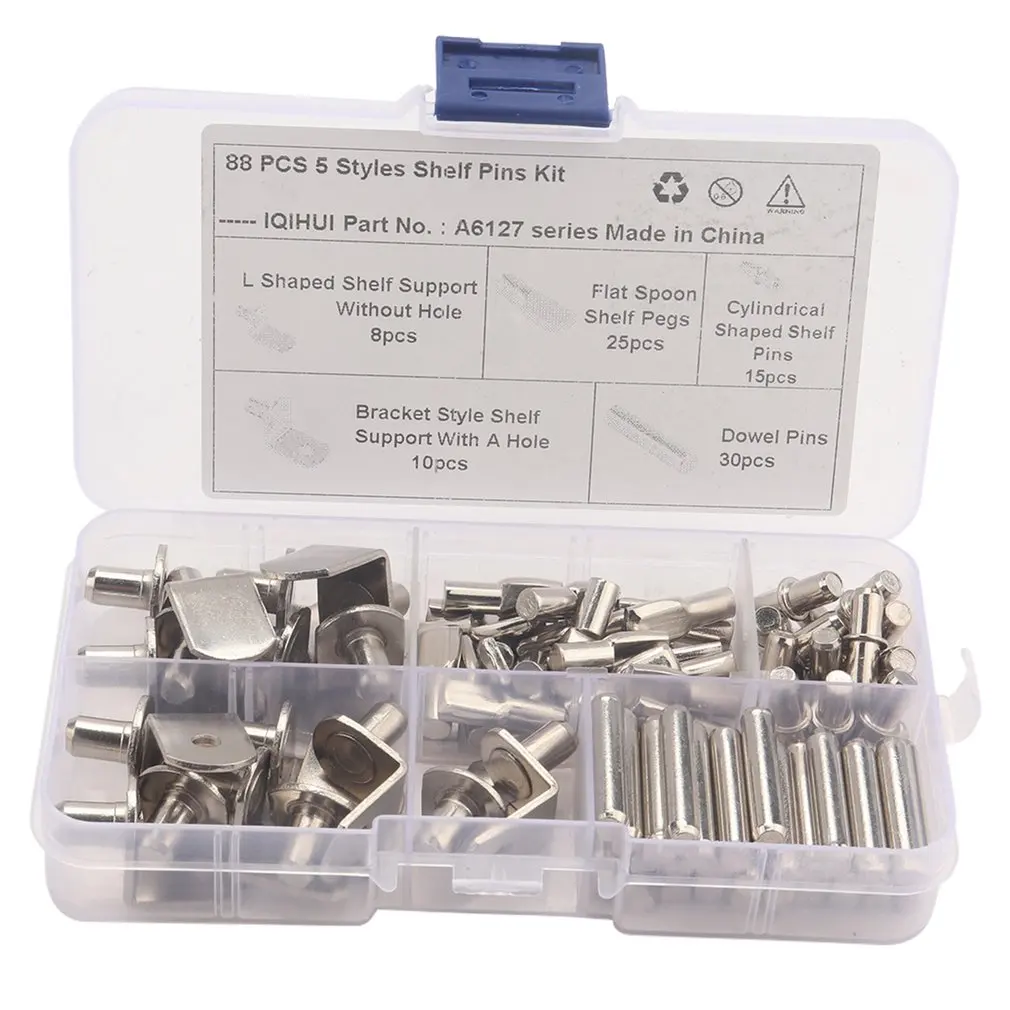 

88Pcs 5 Styles Shelf Pins Kit Nickel Plated Shelf Bracket Pegs Cabinet Furniture Shelf Pins Support For Shelf Holes On Cabinet